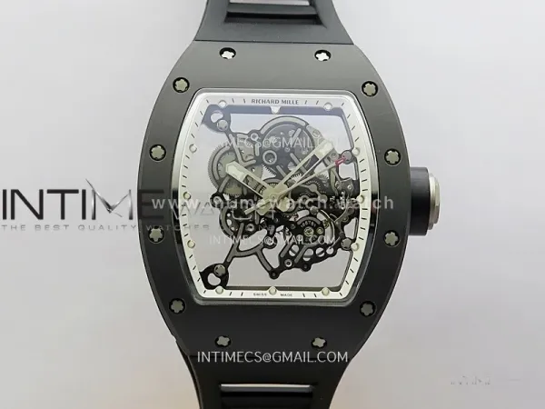 RM055 Black Ceramic White Inner Bezel DF Best Edition On Black Rubber Strap RMUL2 Super Clone (Free Sprung)