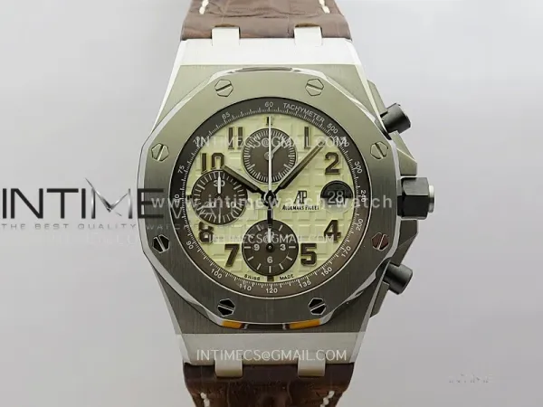 Royal Oak Offshore 42mm 2014 Safari SS TKF Best Edition Cream Dial On Brown Leather Strap Asian 3126