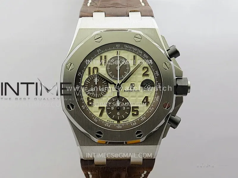 Royal Oak Offshore 42mm 2014 Safari SS TKF Best Edition Cream Dial On Brown Leather Strap Asian 3126