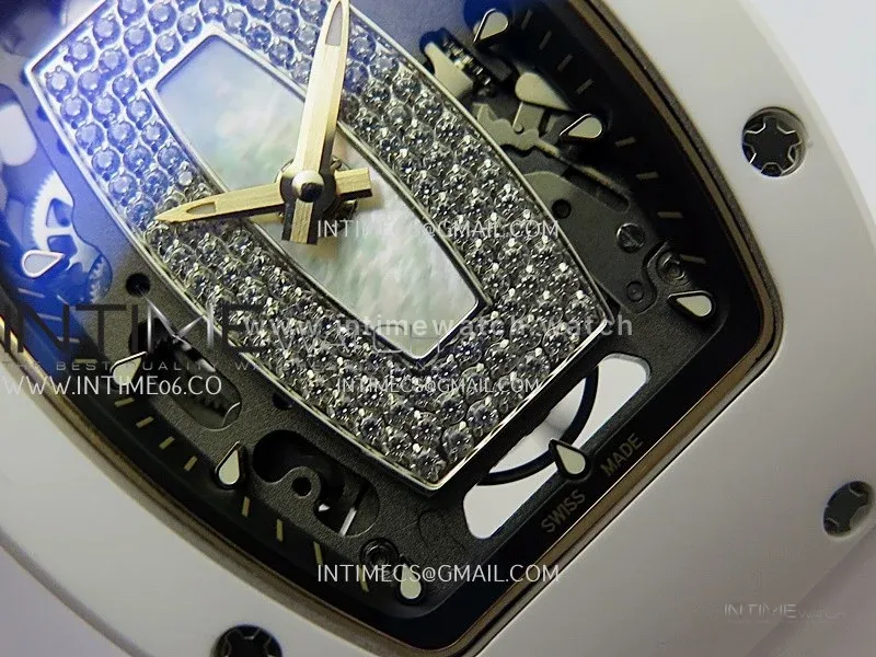 RM07 Real White Ceramic RG ZF Best Edition White MOP Diamond Skeleton Dial On White Rubber Strap Asian CRMA2 Clone