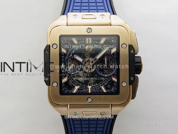 Square Bang Unico 42mm RG BBF 1:1 Best Edition Skeleton Dial on Blue Rubber Strap A1280