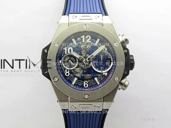 Hublot Big Bang Unico 42mm Titanium BBF 1:1 Best Edition Blue Skeleton Dial on Blue Rubber Strap A1280