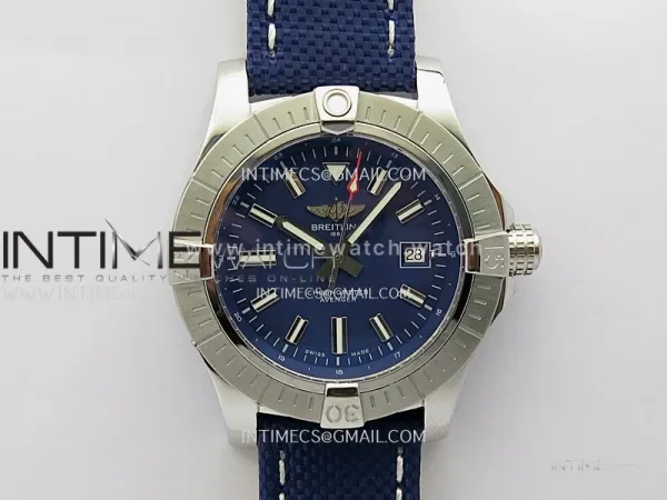 Avenger Automatic 43mm SS TF 1:1 Best Edition Blue Dial Stick Marker on Blue Nylon Strap A2824