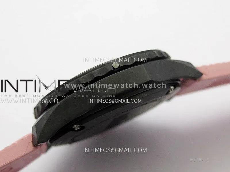 Professional Quartz Chrono Pink Inner Bezel 1:1 Best Edition Black Dial On Pink Rubber Strap Swiss Ronda