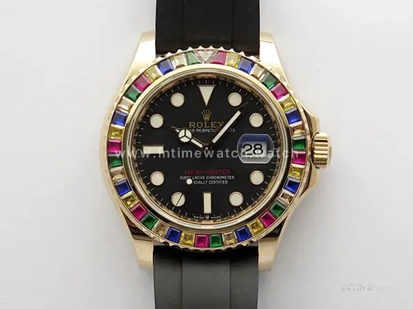 Yacht-Master 126655 KF 1:1 Gain Weight Best Edition Rainbow Bezel RG Wrapped on Oysterflex Strap VR3235