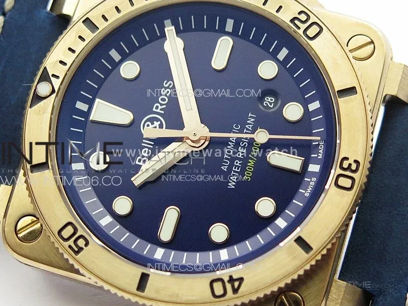 BR 03-92 Diver Bronze B12 1:1 Best Edition Blue Dial on Blue Leather Strap A2824 (Free Rubber Strap)