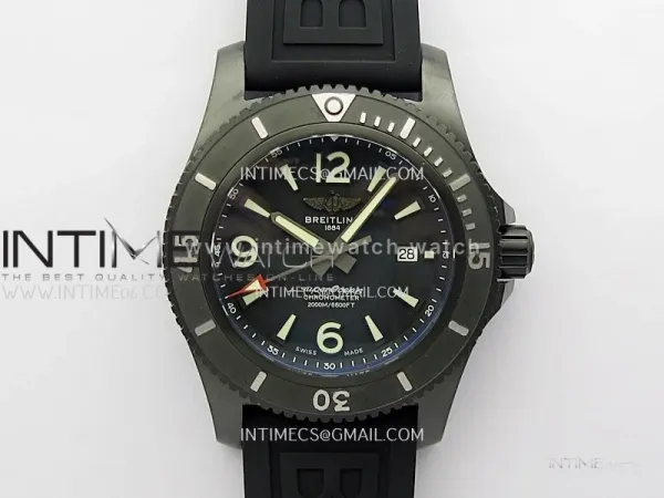 SuperOcean Automatic 46mm DLC TF 1:1 Best Edition Black Dial on Black Rubber Strap A2824