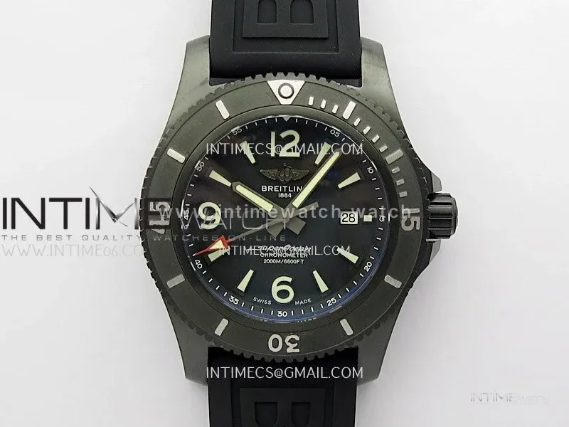 SuperOcean Automatic 46mm DLC TF 1:1 Best Edition Black Dial on Black Rubber Strap A2824