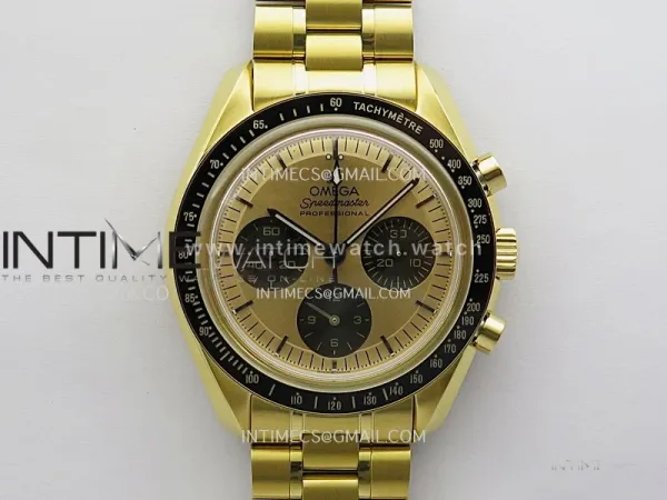 Speedmaster Professional YG N1F Best Edition Gold Dial Black Subdial On YG Bracelet Asian 3861