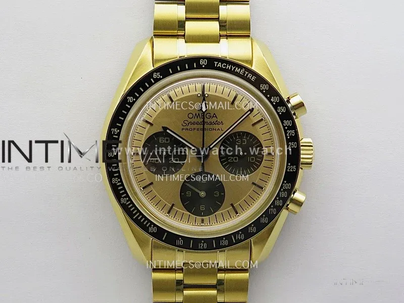 Speedmaster Professional YG N1F Best Edition Gold Dial Black Subdial On YG Bracelet Asian 3861