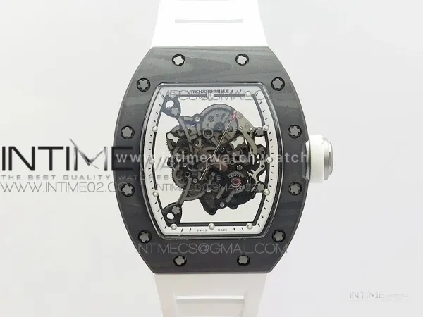 RM055 Ti Case KVF Best Edition Carbon Bezel Skeleton Dial White Crown on White Rubber Strap MIYOTA8215