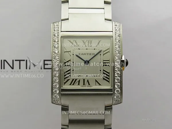 Tank Francaise Ladies 27mm Diamond Bezel SS 8848F 1:1 Best Edition Silver Dial on SS Bracelet Ronda Quartz V2