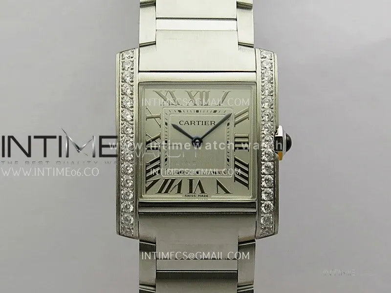 Tank Francaise Ladies 27mm Diamond Bezel SS 8848F 1:1 Best Edition Silver Dial on SS Bracelet Ronda Quartz V2