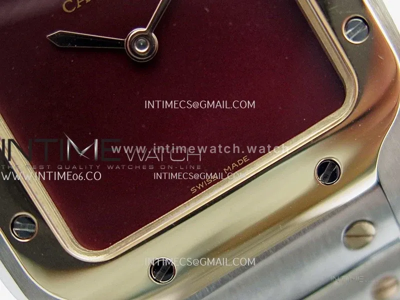 Santos de Cartier 27mm SS/RG 8848F 1:1 Best Edition Red Dial On SS/RG SmartLinks Bracelet Ronda Quartz