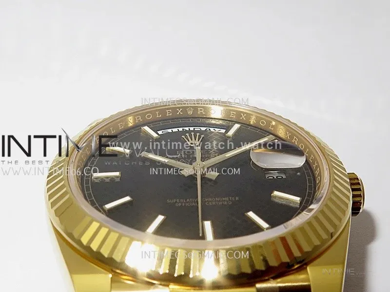 Day Date 40 YG 228238 THBF 1:1 Gain Weight Best Edition Black Dial Stick Marker on President Bracelet VR3255 V3