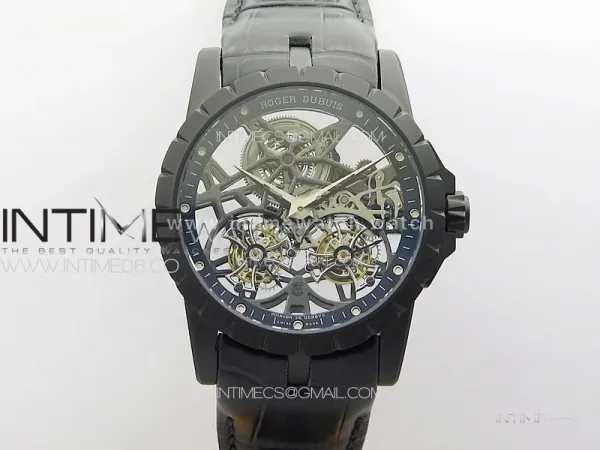 Excalibur Rddbex0820 DLC YSF Best Edition Skeleton Dial on Black Leather Strap Asian RD100 Double Tourbillon