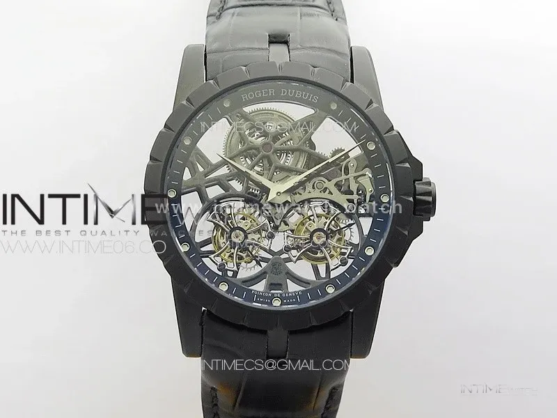 Excalibur Rddbex0820 DLC YSF Best Edition Skeleton Dial on Black Leather Strap Asian RD100 Double Tourbillon