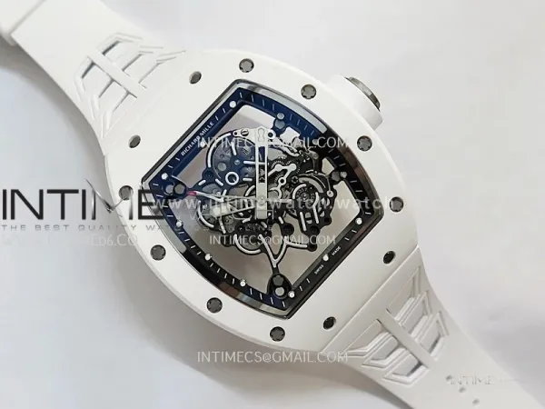 RM055 White Ceramic ZF 1:1 Best Edition Skeleton Dial On White Shark Rubber Strap RMUL2 Super Clone
