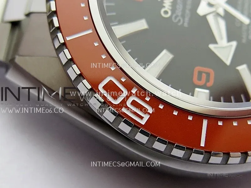 Seamaster 2025 New Model 217.32.42.21.01 Orange Ceramic Bezel VS+F Black Dial On SS Bracelet A8912 (Free Rubber Strap)