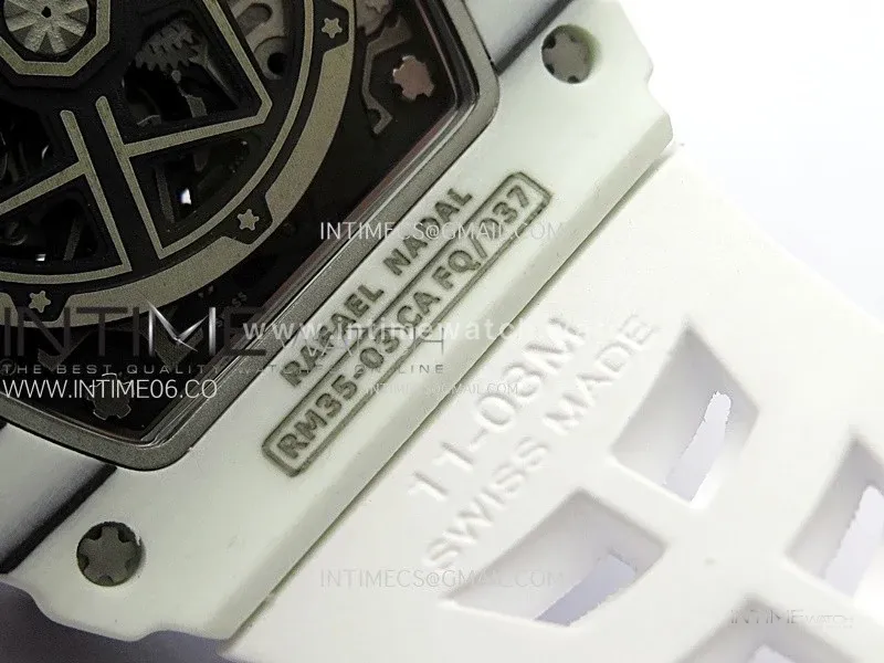 RM035-03 White Carbon/Red Crown Z Factory Skeleton Dial on White Rubber Strap Asian Skeleton movement