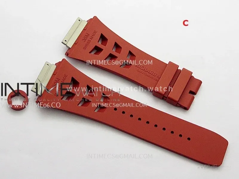 3AF 1:1 Richard Mille Shark Dual Color Rubber Straps Include Crown O Ring For RM055 And RM035 Watches