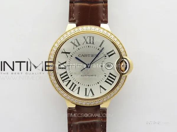 Ballon Bleu 42mm Diamonds Bezel RG 3KF 1:1 Best Edition Ice Blue Dial on Brown Leather Strap A2824