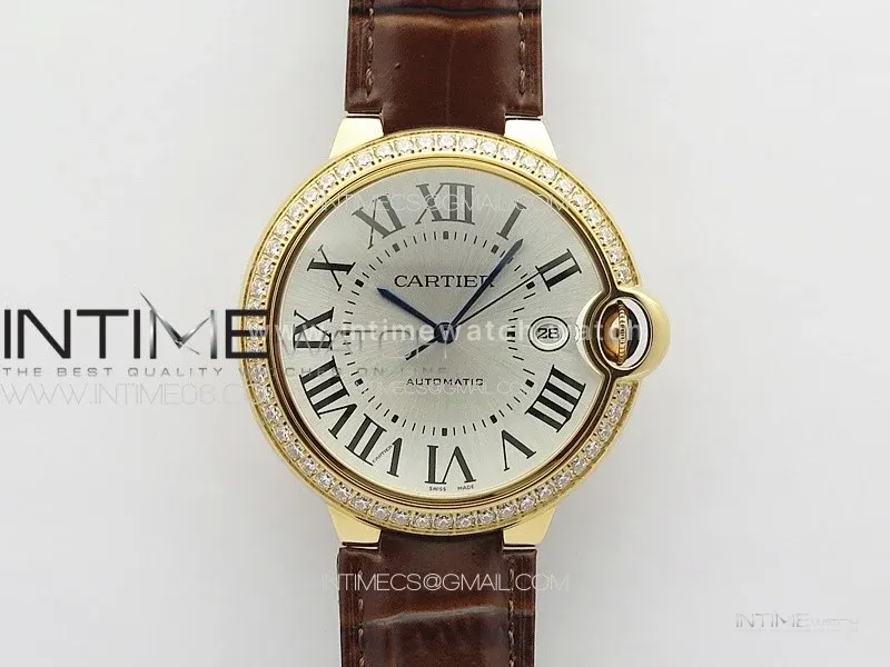 Ballon Bleu 42mm Diamonds Bezel RG 3KF 1:1 Best Edition Ice Blue Dial on Brown Leather Strap A2824