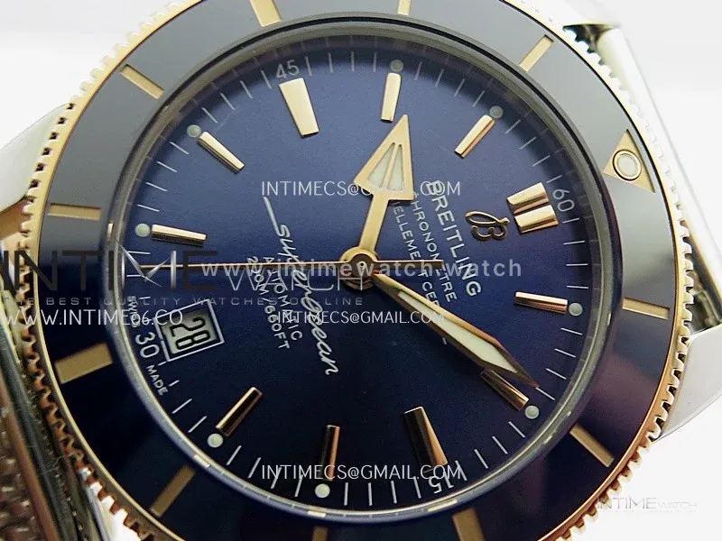 SuperOcean 42mm AB2010 SS/RG GF 1:1 Best Edition Blue Dial Blue Ceramic Bezel On SS Bracelet A2824