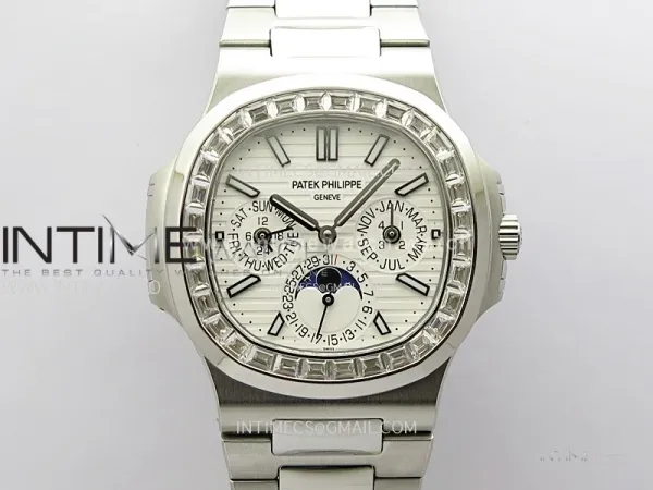Nautilus 5740 T Diamonds Bezel SS TWF Best Edition White Dial on SS Bracelet A240