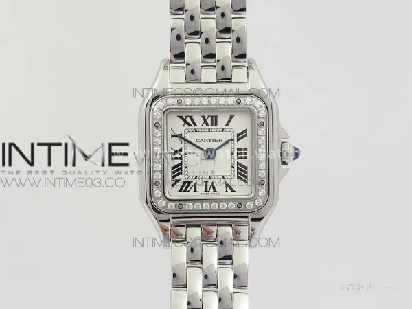 Panthère Secrete Ladies 22mm Diamond Bezel SS 8848F 1:1 Best Edition White Dial on SS Bracelet Ronda Quartz