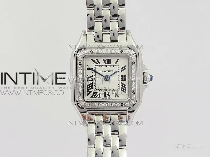 Panthère Secrete Ladies 22mm Diamond Bezel SS 8848F 1:1 Best Edition White Dial on SS Bracelet Ronda Quartz