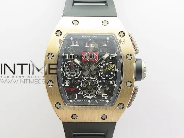 RM11-03 RG KVF 1:1 Best Edition Crystal Skeleton Dial on Black Rubber Strap A7750