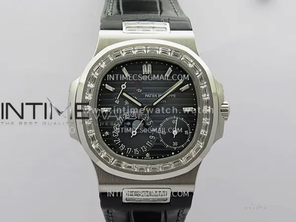 Nautilus 5724G SS/T Diamonds PPF 1:1 Best Edition Blue Dial on Black Leather Strap A240 Super Clone