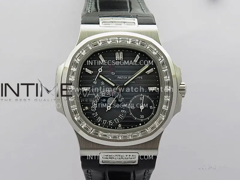 Nautilus 5724G SS/T Diamonds PPF 1:1 Best Edition Blue Dial on Black Leather Strap A240 Super Clone