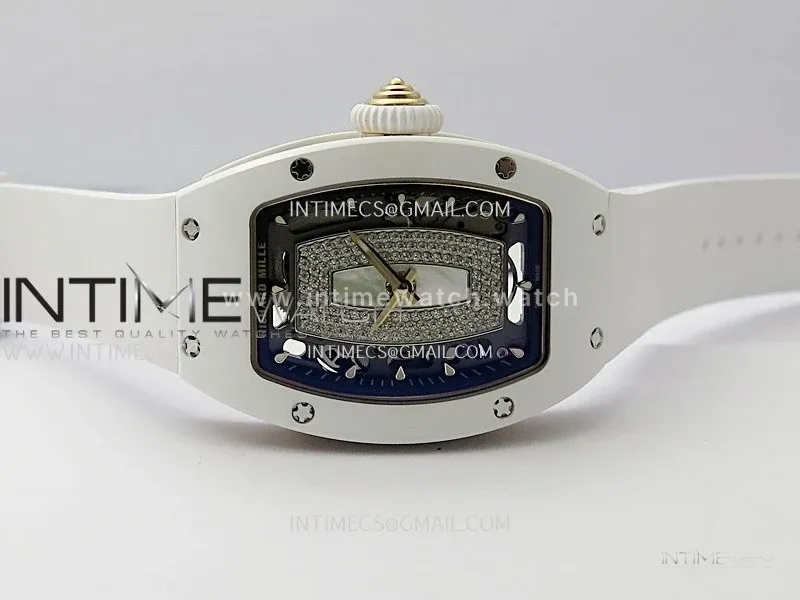 RM07 Real White Ceramic RG ZF Best Edition White MOP Diamond Skeleton Dial On White Rubber Strap Asian CRMA2 Clone