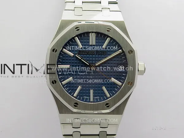 Royal Oak 41mm 15510 SS JF 1:1 Best Edition Blue Dial On SS Bracelet Super Clone DD4302 (Free Sprung Look)