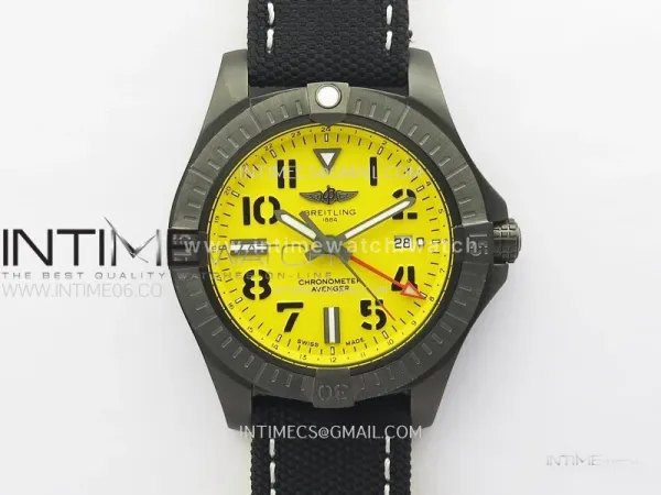 AVENGER V32395 45mm Ti DLC 1:1 Best Edition Yellow Dial on Nylon Strap A2824