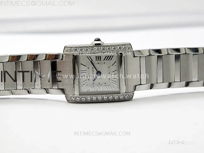 Tank Francaise Ladies 21.2mm Diamonds Bezel SS 8848F 1:1 Best Edition Silver Dial on SS Bracelet Ronda Quartz