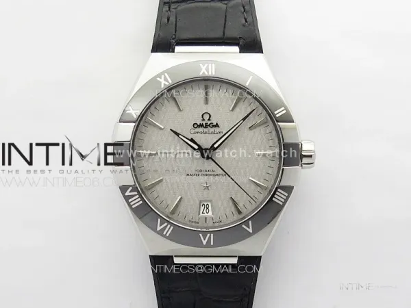 Constellation 41mm SS/Black Ceramic Bezel VSF 1:1 Best Edition Silver Dial on Black Gummy Strap A8900