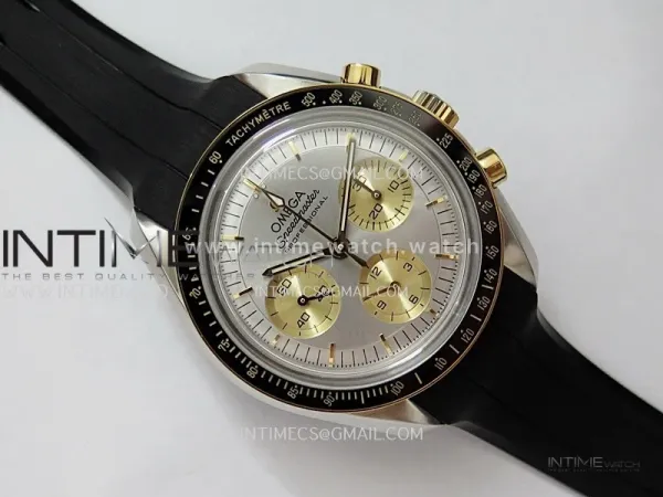 Speedmaster Professional SS/YG N1F Best Edition Silver Dial Gold Subdial On Black Rubber Strap Asian 3861