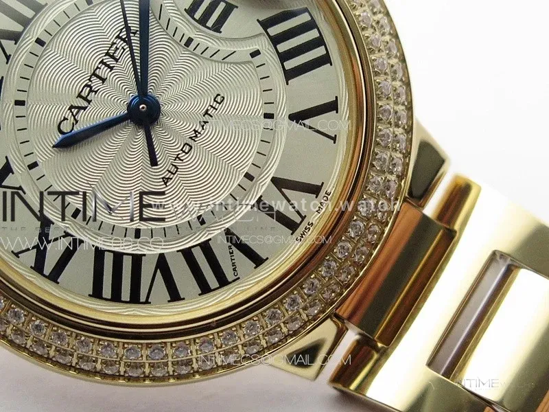 Ballon Bleu 33mm Double Diamonds Bezel RG 3KF 1:1 Best Edition White Textured Dial on SS Bracelet A076