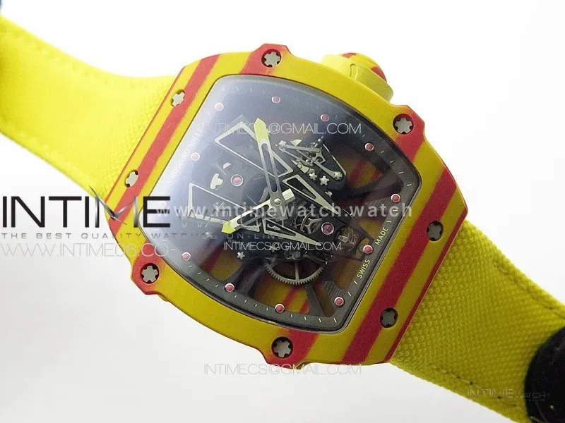 RM027-03 Real Tourbillon YSF Best Edition Yellow/Red Carbon Skeleton Dial on Yellow Nylon Strap
