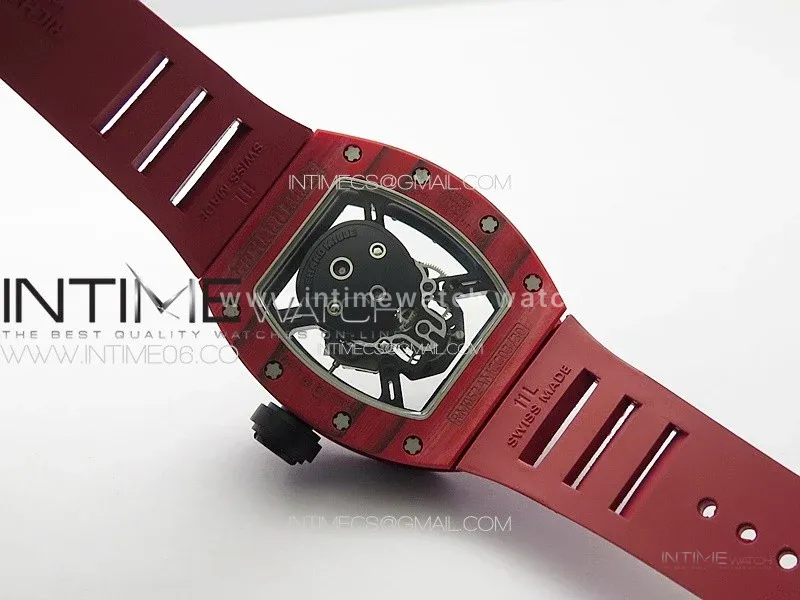 RM052 Skull Red Carbon Real Tourbillon YSF 1:1 Best Edition Skull Dial on Red Rubber Strap
