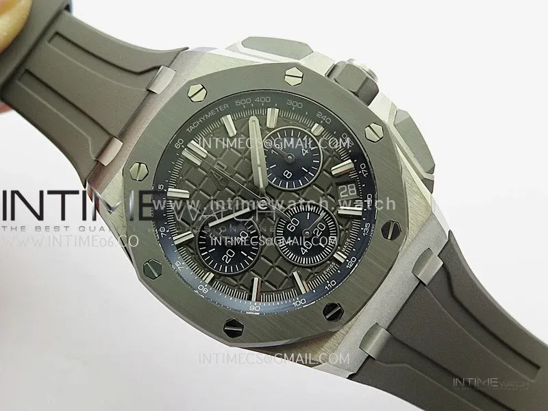 Royal Oak Offshore 43mm 26420 Ceramic Bezel SS DDF 1:1 Gray Dial On Gray Rubber Strap DD4401 Super Clone