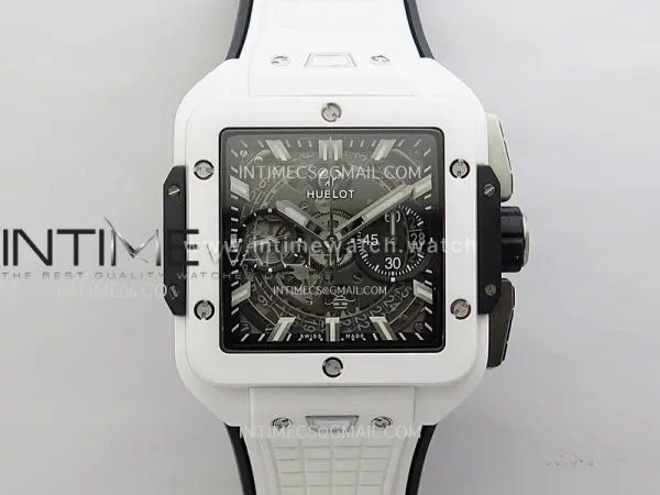 Square Bang Unico 42mm White Ceramic BBF 1:1 Best Edition Skeleton Dial on White Rubber Strap A1280