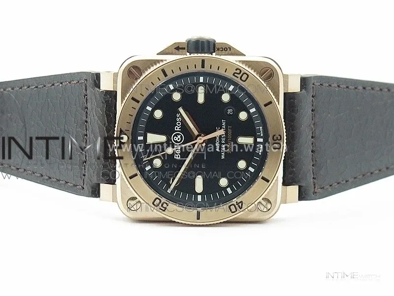 BR 03-92 Diver RG Black Dial on Rubber Strap A2824 (Free Rubber Strap)