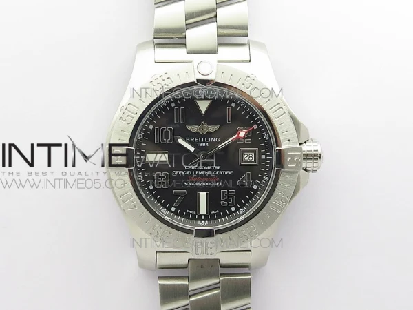 Seawolf 45mm SS B50 1:1 Best Edition SuperLumed Black Dial Numeral Markers on SS Bracelet A2824(Super Thick Crystal)