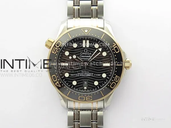 Seamaster Diver 300M SS/RG B50F Black Ceramic Black Dial on SS/RG Bracelet A8800 (Free Rubber Strap)
