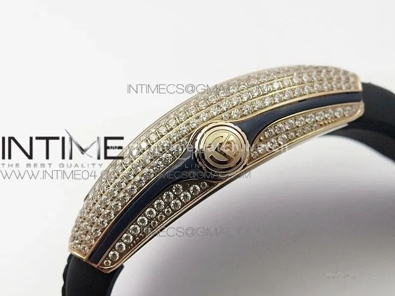 Vanguard V45 RG Full Diamonds Black Textured Diamonds Markers on Black Gummy Strap A2813