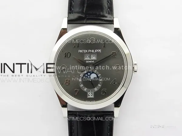 Annual Calendar Moonphase 5396 SS PPF 1:1 Best Edition Gray Dial on Black Leather Strap PPF324